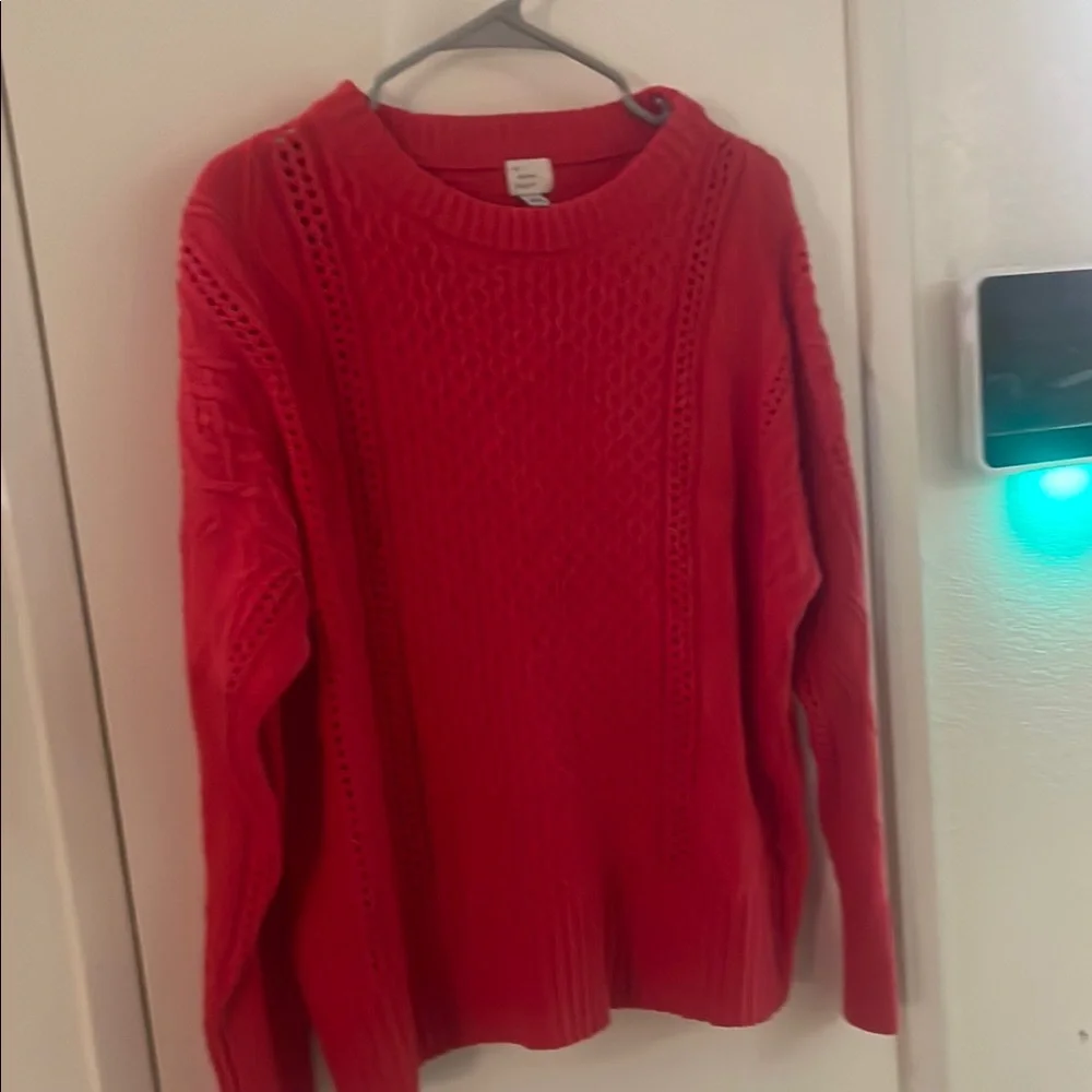 NWT A New Day Red Cable Pointelle Knit Sweater Women’s M